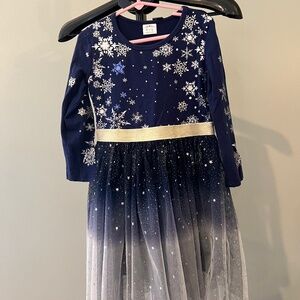 Holiday Snowflake Girls Dress, midnight blue with silver  Size 6/7